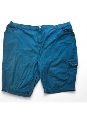 Liz & Me Womens Cargo Capri Pants Cropped Elastic Waist Teal 5X 100% Cotton